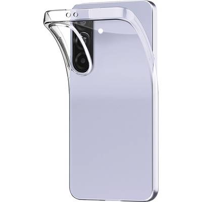 A smartphone with a clear case partially opened, showcasing the triple camera setup on the back.