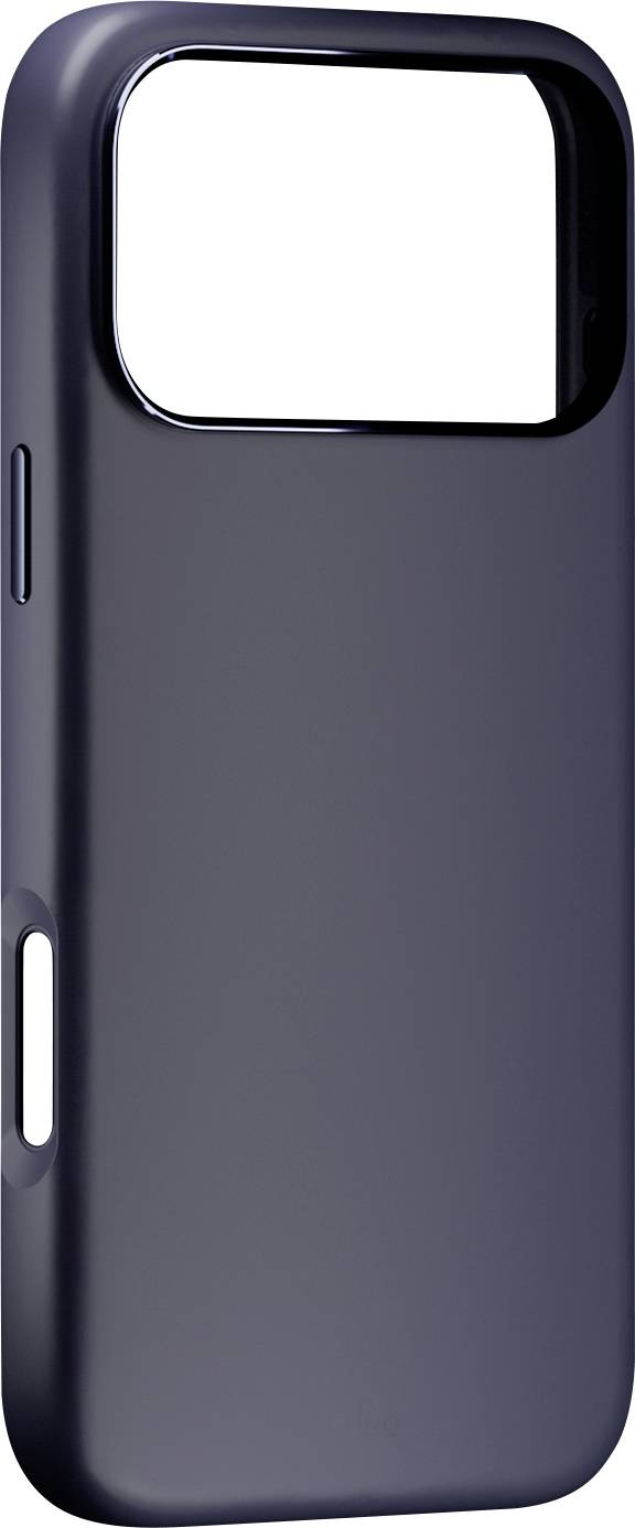 A dark blue protective phone case with a large camera cutout, side button covers, and a smooth matte finish.