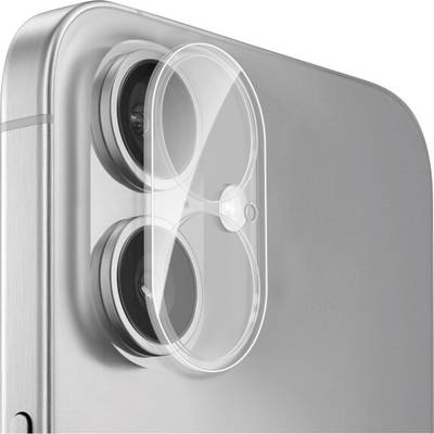 Close-up of a smartphone's dual-camera setup on the back. A transparent protective cover is partially open, showing the lenses.