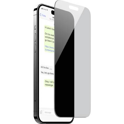 A smartphone displaying a text conversation with a semi-transparent screen protector hovering in front, showing messages about an art exhibition.