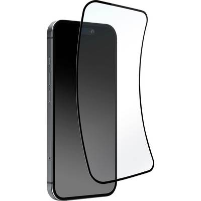 A modern smartphone with a clear, slightly curved screen protector partially covering its display, illustrating protection technology.
