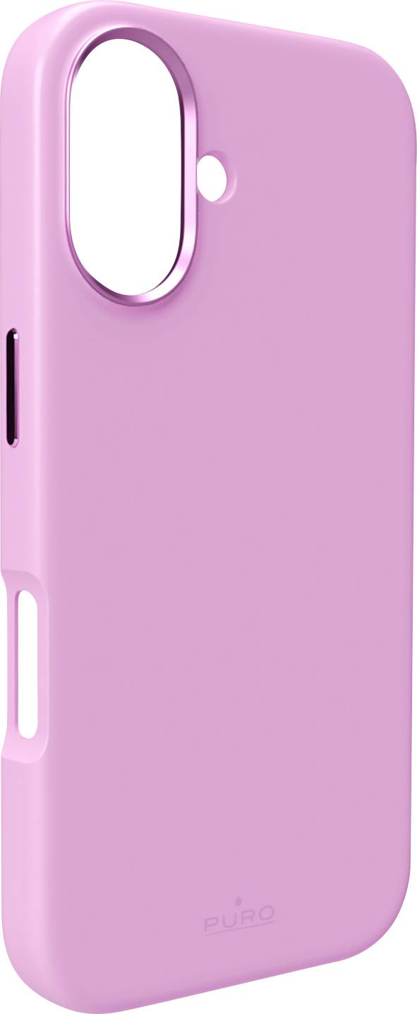 A pink phone case with an opening for the camera and buttons, featuring the brand logo at the bottom.