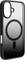 A black and gray phone case with a circular pattern on the back, designed to fit a smartphone with dual rear cameras.