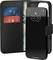 Smartphone in a black wallet case with credit cards and cash stored inside, displaying date and time '22:33, Friday, 10 August'.