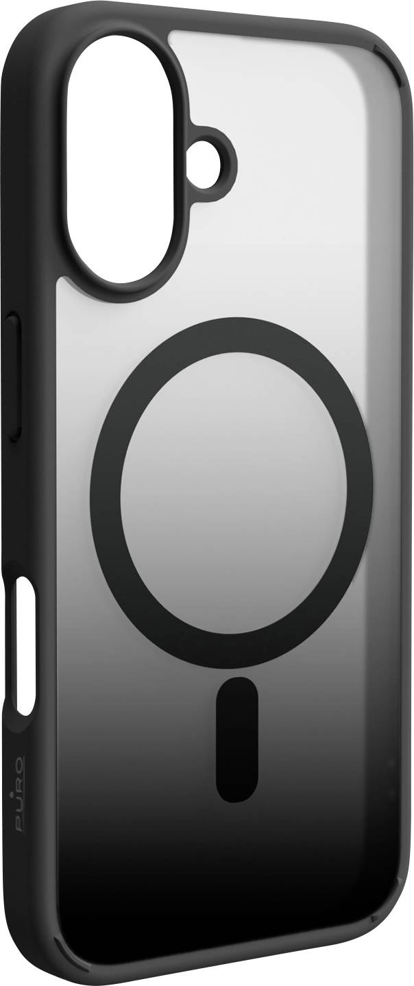 Clear phone case with a large black circle design and a small vertical line underneath, featuring camera cutouts and a black border.