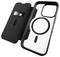 'Phone case with magnetic ring and card slot inside cover, black exterior, suitable for keeping cards and phone together securely.'