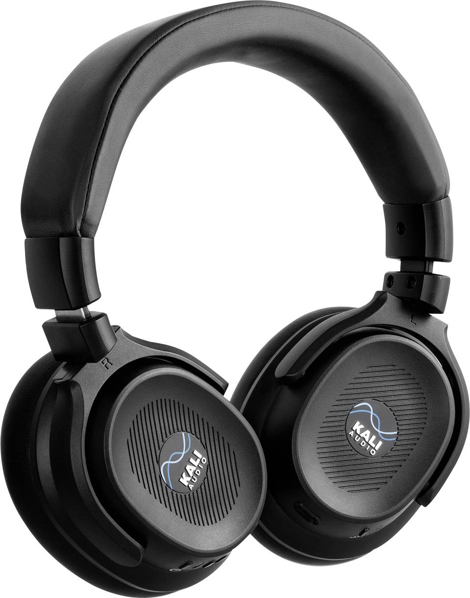 Black over-ear wireless headphones with padded ear cups and headband, featuring the KALI Audio logo on both ear cups.