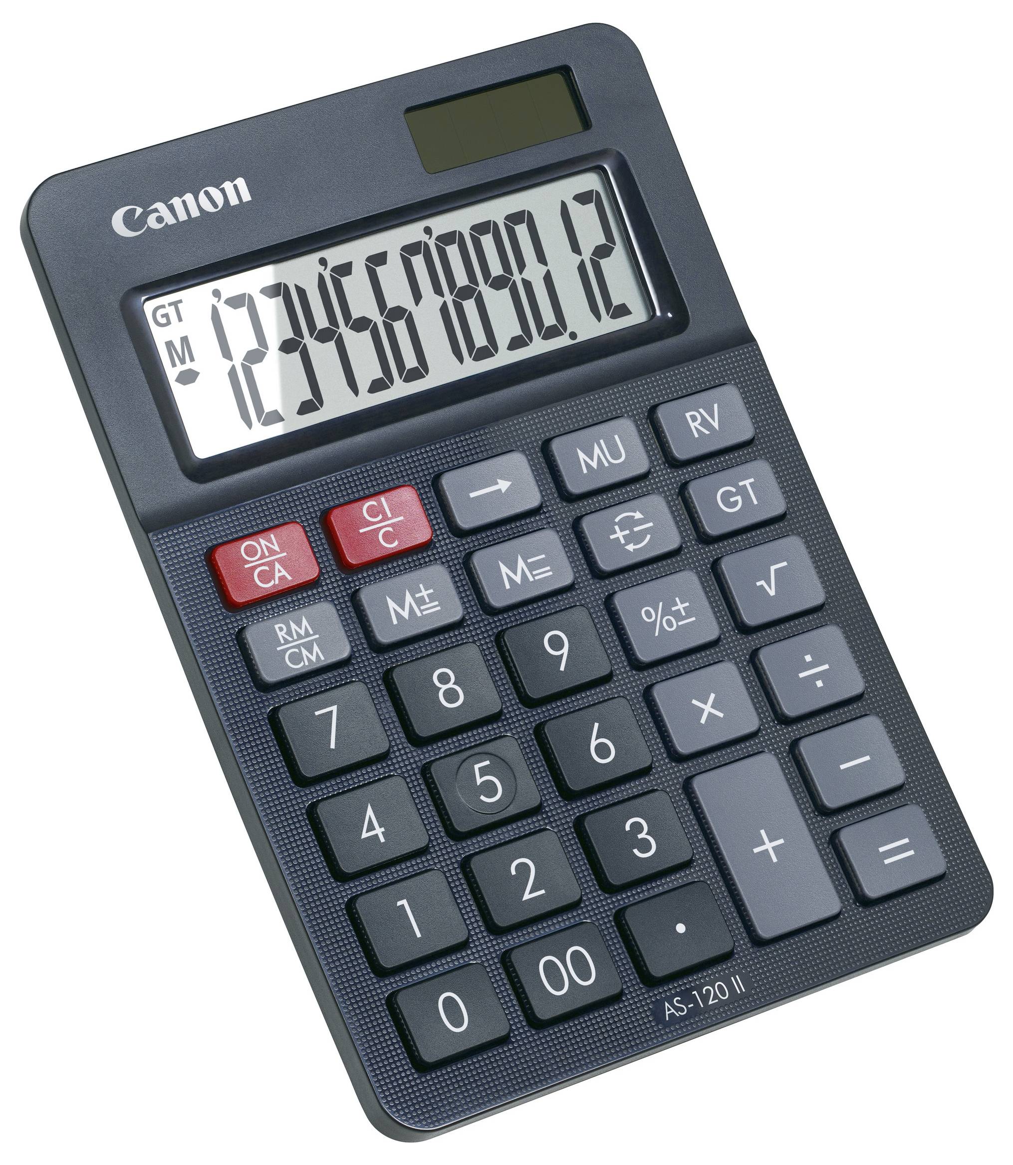 A black calculator displaying the number 1234567890.12 on its screen. It has large buttons with numbers and basic arithmetic functions.
