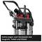 Industrial vacuum cleaner with holders for storing suction tube, cable, and nozzles. Black and red details accentuate the design.