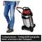 A man pulls a vacuum cleaner with a trolley handle. Text in the image: 'Trolley Function – Trolley Handle and Large Wheels Make Transport Easier'.