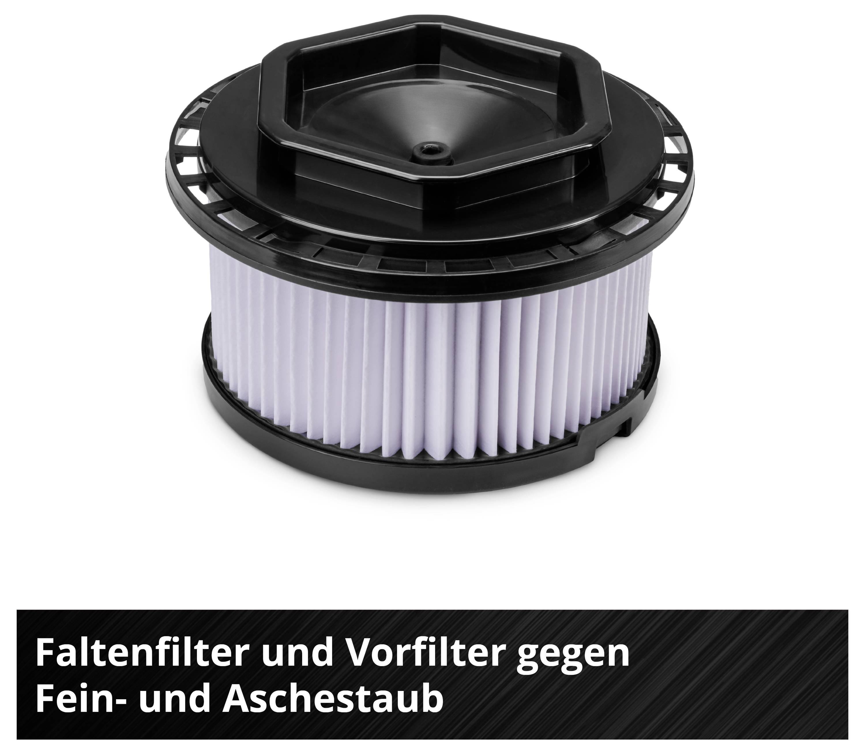 Air filter with folded paper design, suitable for filtering fine dust and ash particles.