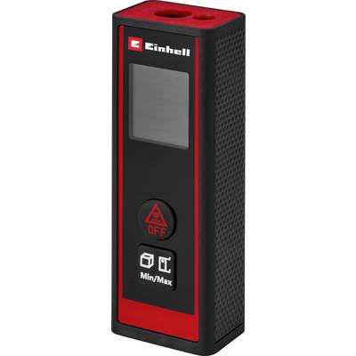 'Einhell' branded digital laser distance measurer, black and red, featuring an 'OFF' button and 'Min/Max' function on the front panel.