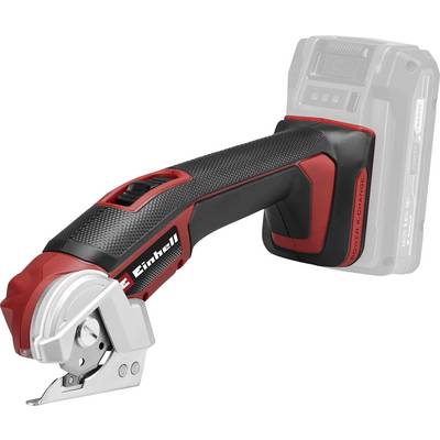 A cordless multifunctional cutting tool with a black and red handle and exposed blade at the front, demonstrating a compact design.