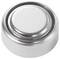 A small, round, silver battery with a metallic finish, typically used in small electronic devices.<br>