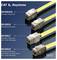 Product comparison graphic showing four CAT 6A keystone jacks: DN-93615-S Compact Keystone, DN-93615 Standard Keystone, DN-93617 with cable manager, and DN-93619 with metal locking lever and cable manager.