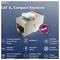'CAT 6A Compact Keystone' connector with features: 10GBase-T, 500 MHz frequency, PoE/4PoE support, space-saving design, tool-free termination.