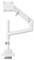 Adjustable white monitor arm with a sleek, modern design, suitable for office or home use, allowing for flexible screen positioning.