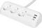 A white power strip with three European plug sockets and two USB-A ports labeled 'USB-A 12W' and one USB-C port labeled 'USB-C 15W'.