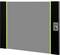 Wall-mounted gray server rack with a lockable front panel, vertical green highlights, and a keyhole on the right side.