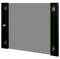 A rectangular smoke tint glass panel secured with screw connections, featuring a black metal frame on the sides and top.