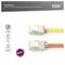 'CAT 6A Keystone Module, shielded, toolless, 12 pieces' image showing two connectors with yellow and orange cables. Key features include toolless installation, CAT 6A version, and 10 Gbps transmission speed.