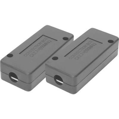 Two gray rectangular magnetic door contact sensors with mounting holes and wire ports, shown side by side on a white background.