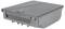A gray, rectangular storage box with a textured exterior and a hinged lid slightly open.