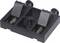 'Black plastic battery holder with two spring connectors and two slots for securing batteries.'