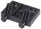 A black plastic battery holder with two compartments, ribbed sides, and spring contacts for securing batteries, viewed from above.