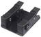 A black adjustable mounting bracket with two sliding clamps and tightening knobs, designed for securely holding and fitting devices or components.