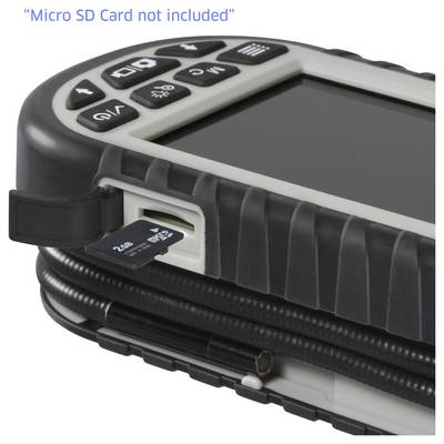 A handheld GPS device with a partially inserted micro SD card. Text reads 'Micro SD Card not included' at the top.