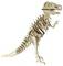 A wooden puzzle model of a dinosaur skeleton, resembling a T. rex, with interlocking pieces forming its body, tail, and limbs.