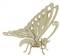 Wooden butterfly model with intricate cut-out patterns, standing upright on its legs, showcasing a detailed wing and antenna design.