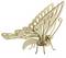 A 3D wooden butterfly puzzle model with intricately cut wings and body, standing on spindly legs, resembling a natural butterfly.