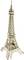 A wooden model of the Eiffel Tower with intricate lattice patterns, standing on a flat surface, showcases detailed craftsmanship.