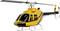 A yellow and black toy helicopter with 'AMEWI' lettering on the side, featuring a sleek design and white landing skids.