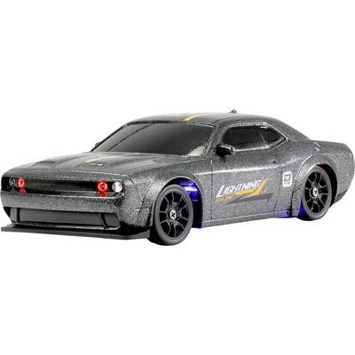 A sleek black sports car model with the word 'Lightwing' on the side, featuring red headlights and a glossy finish.