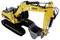 A yellow toy excavator model with 'AMEWI CONSTRUCTION 802.2' on the side, featuring a detailed arm, bucket, and tracks.