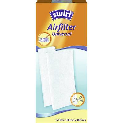 Package of 'Swirl Airfilter Universal' showing one filter, size 168 mm x 400 mm, with an icon suggesting it can be cut to size.