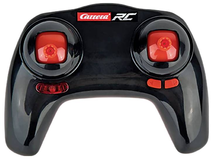 Black remote control with red accents, two joysticks, and 'Carrera RC' logo at the top.