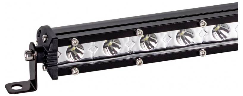 A black LED light bar with multiple bulbs, mounted on a metal bracket. It appears suitable for vehicles or outdoor lighting use.