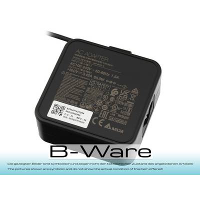 A black AC adapter with multiple certifications and specifications listed, including 'AC100-240V', '50-60Hz', '1.5A', and '65.0W'.