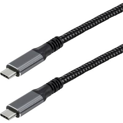 A braided USB-C to USB-C cable with metal connectors shown against a white background.