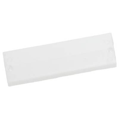A rectangular, flat, white object with four small circular protrusions at the corners.