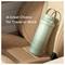 A mint green water bottle with a handle sits on a car seat. Text reads 'A Great Choice for Travel or Work.'