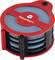 'TOOLCRAFT' branded red and black round filter with blue mesh layers, featuring a small protruding nozzle on top right.