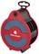 A red and black plastic cable reel with a carry handle, labeled 'TOOLCRAFT', designed for organizing and storing cables efficiently.