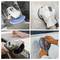 'Four images of sanding: Top left - sanding an edge with a power tool; Top right - manual sanding on a wall; Bottom left - handheld power sander on wood; Bottom right - sanding a car surface.'