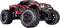 A red and black remote-controlled monster truck with large, detailed tires, showing a rugged design for off-road use.