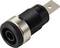 'Black and silver panel mount fuse holder with a plastic outer casing and metal insert, showing one mounting hole.'